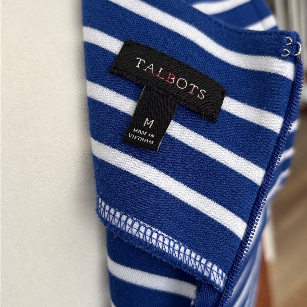 Talbots Edie Blue and White Knit Fit and Flare Dress Size M Modern Classic - Picture 5 of 9